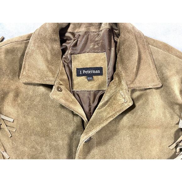 J. Peterman Frontiersman Brown Suede Men’s XXL Fringe Leather Western Jacket VTG - Picture 2 of 16